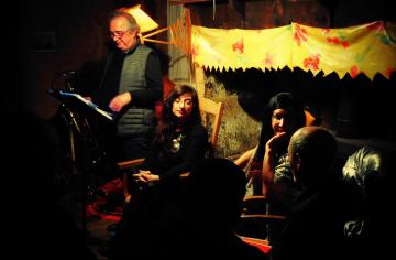 Aurélia Lassaque,Maram al-Masri, Henri Robert et Jean-Paul Oddos au coin du cantou